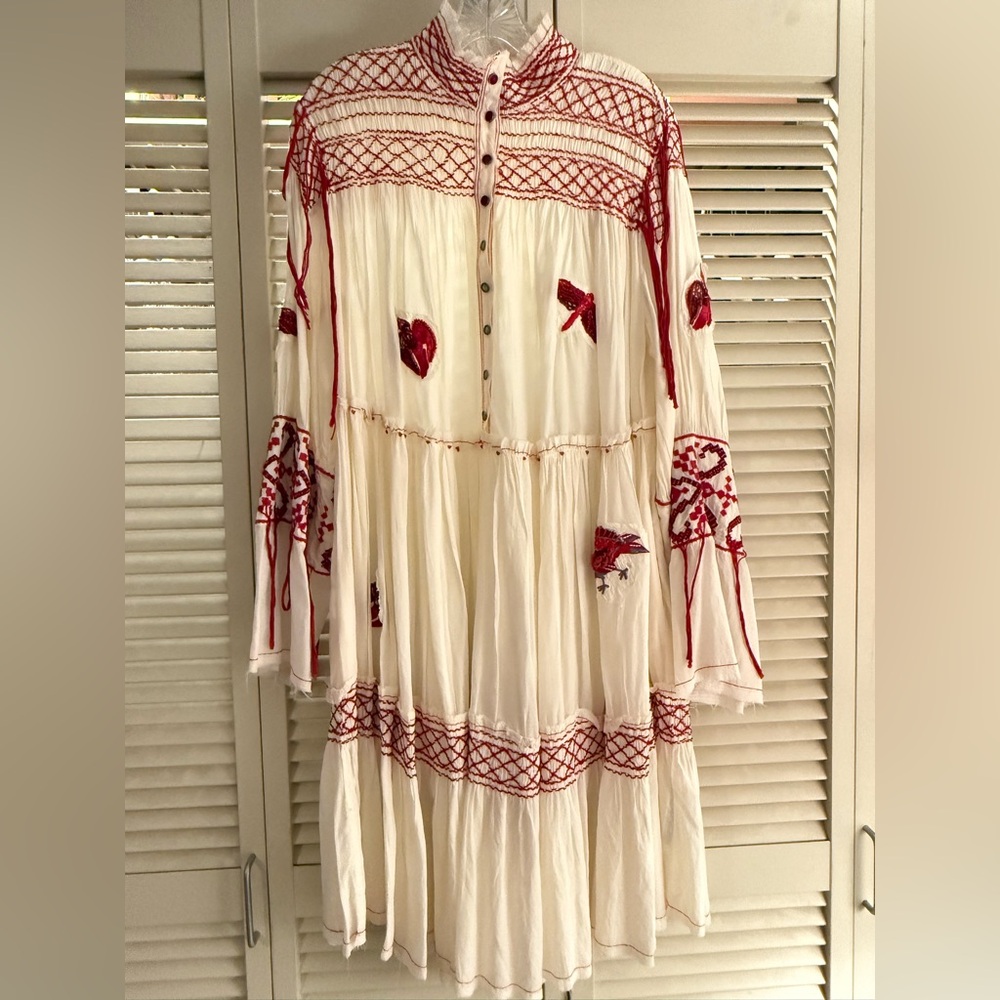 Zara Atelier White Dress with Red Embroidery